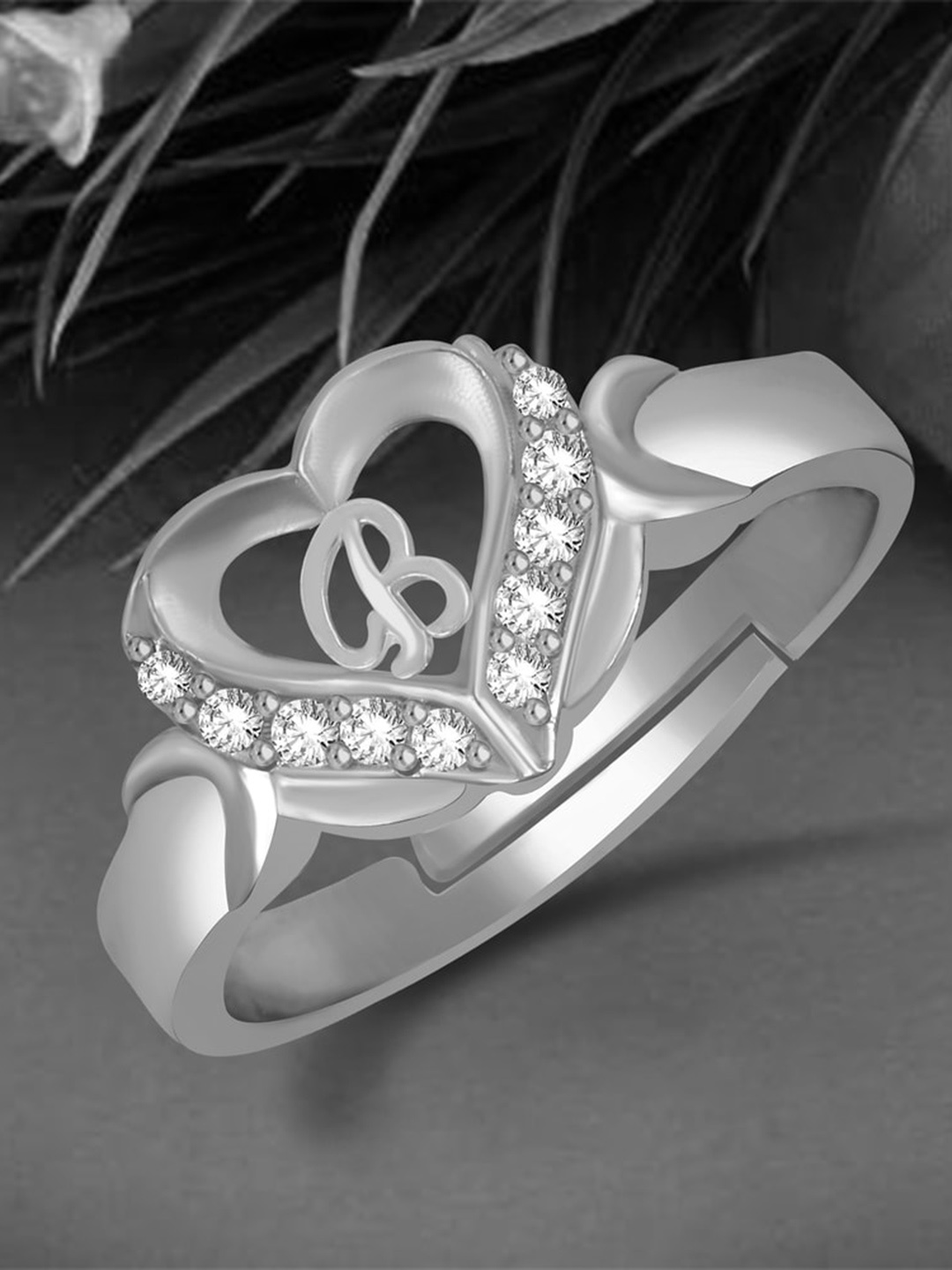 

MEENAZ Silver-Plated CZ Studded Adjustable Finger Ring