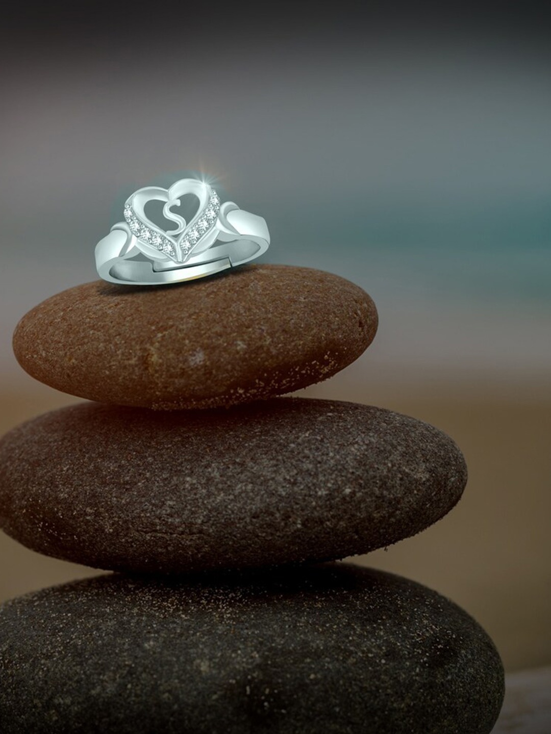 

MEENAZ Silver-Plated CZ Studded Adjustable Finger Ring