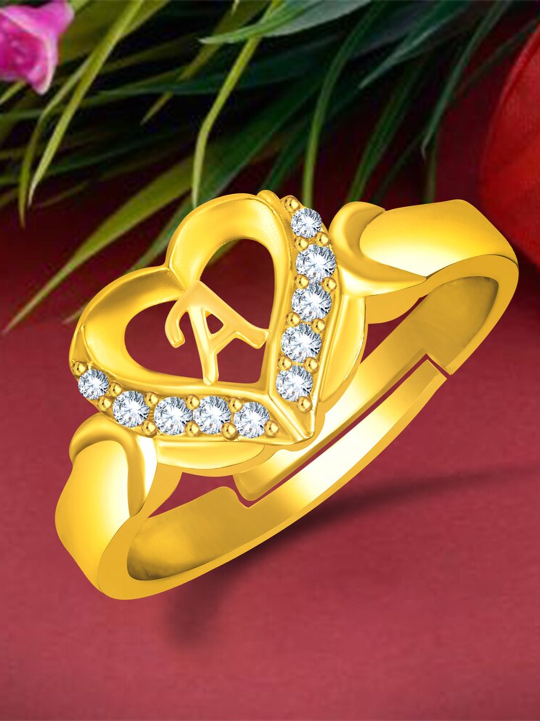 

MEENAZ Gold-Plated CZ Studded Adjustable Ring