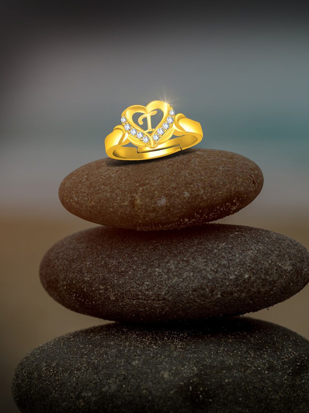 

MEENAZ Gold-Plated CZ-Studded Adjustable Finger Ring