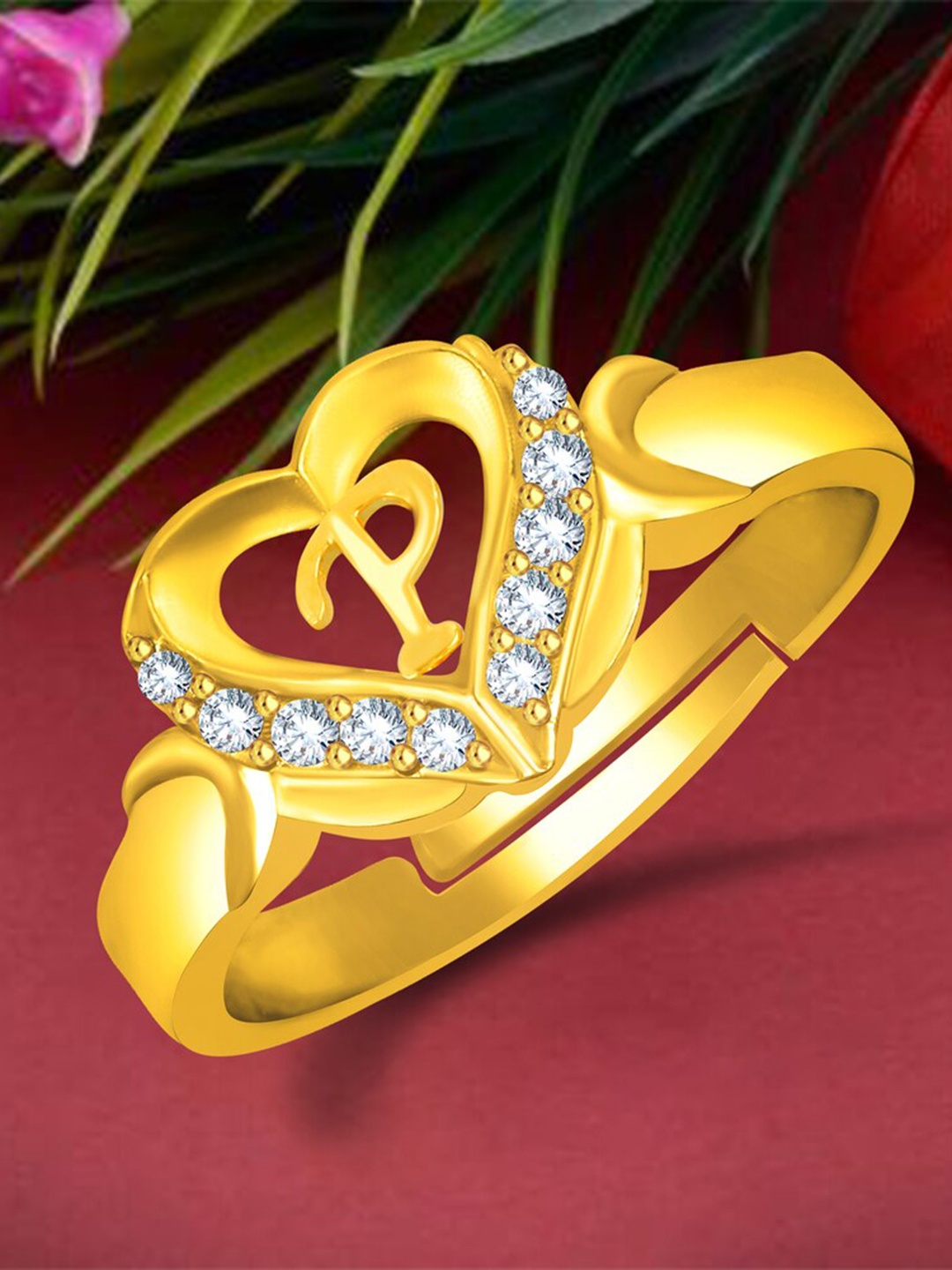 

MEENAZ Gold Plated P Adjustable Finger Ring