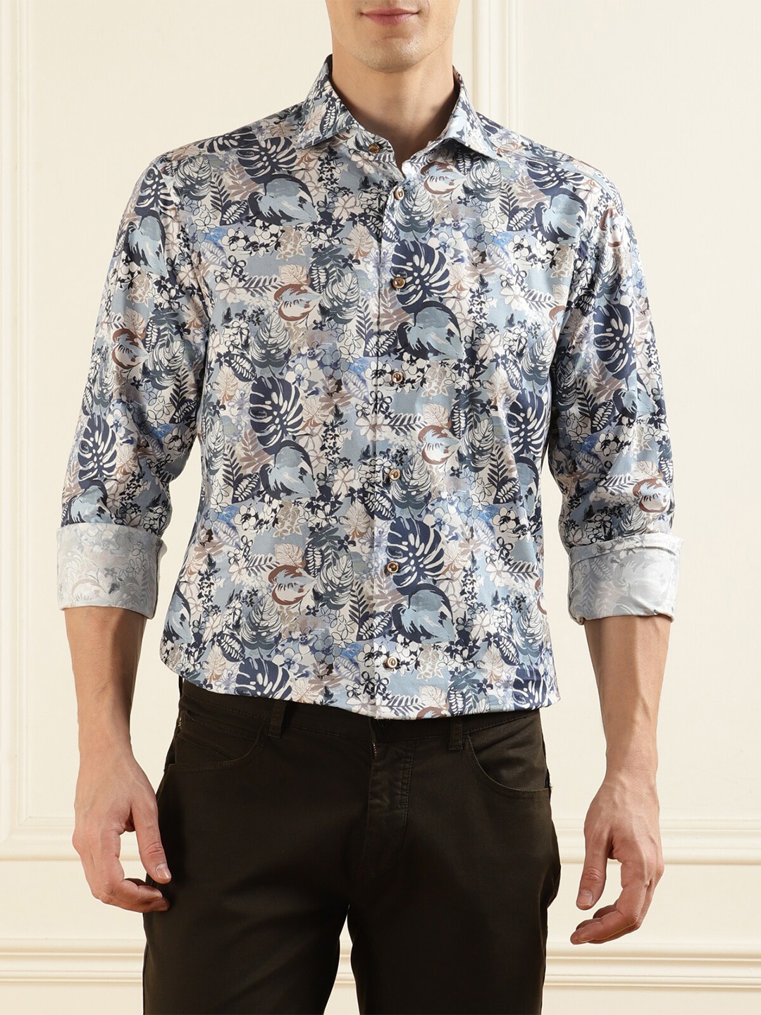

Eton Slim Fit Floral Printed Denim Cotton Casual Shirt, Blue
