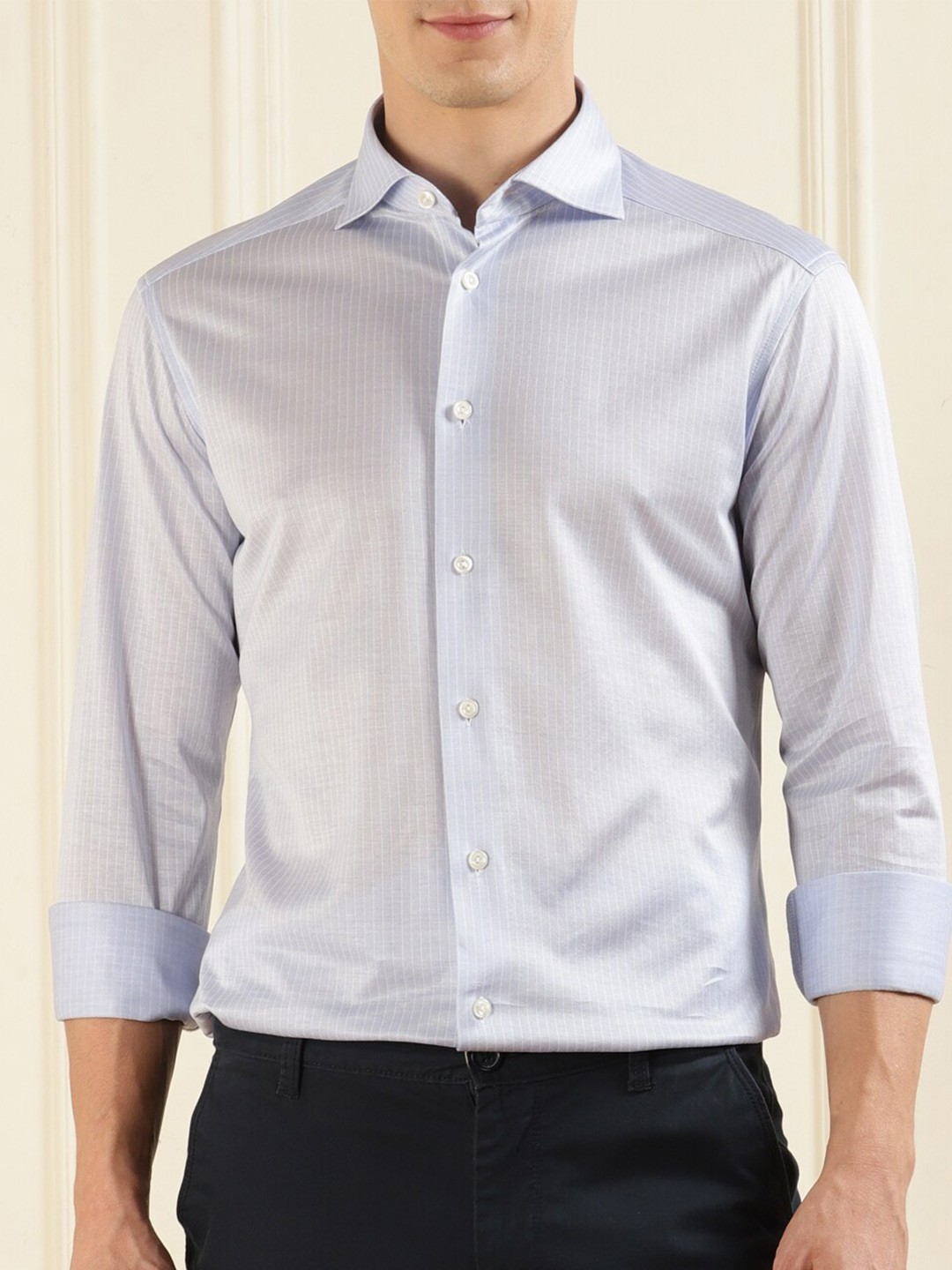 

Eton Slim Fit Vertical Striped Denim Cotton Casual Shirt, Blue