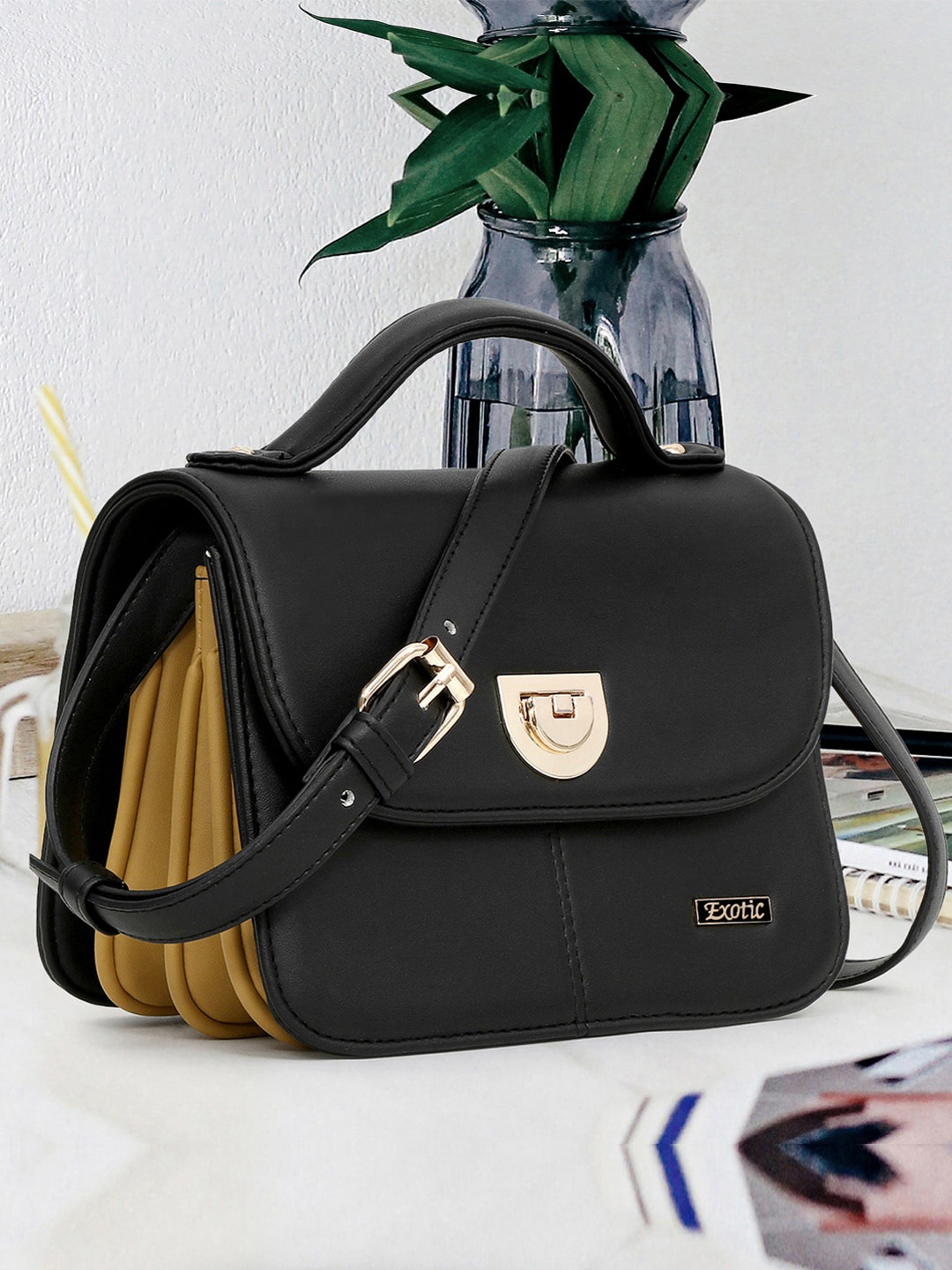

Exotic PU Shopper Handheld Bag with Tasselled, Black