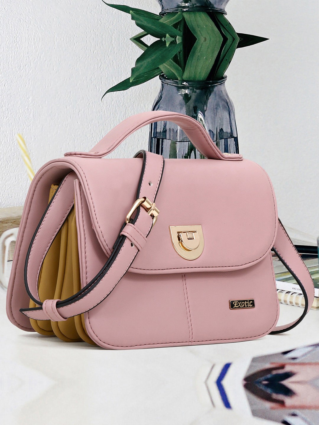 

Exotic Structured Satchel Bag, Pink