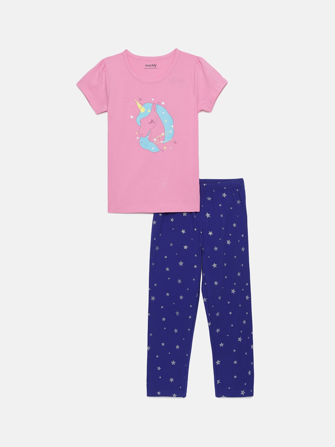 

mackly Girls Printed Pure Cotton Night suit, Pink