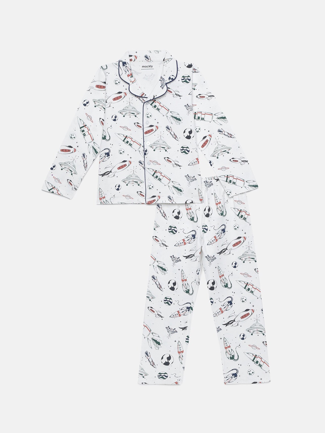 

mackly Boys Conversational Printed Pure Cotton Night suit, White