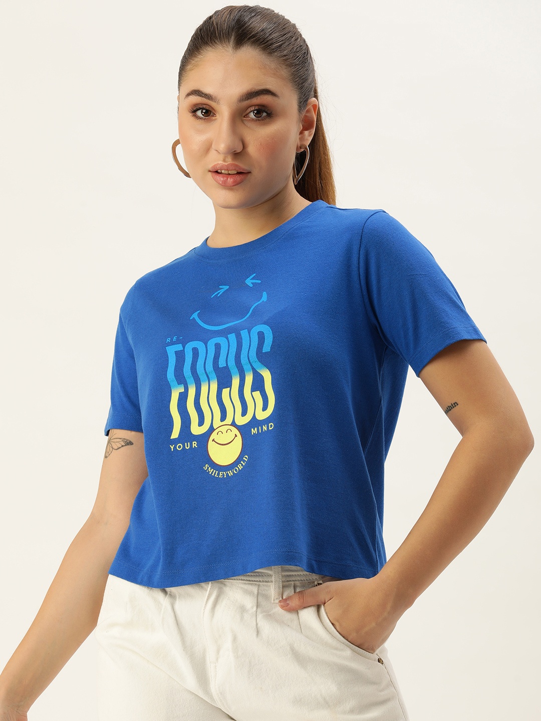 

Smiley Women Graphic Printed T-shirt, Blue