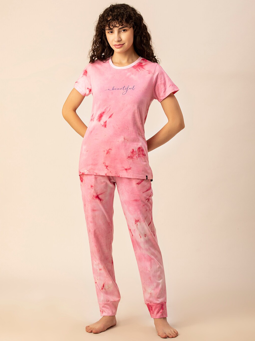 

TITTLI Tie and Dye Pure Cotton Night suit, Pink