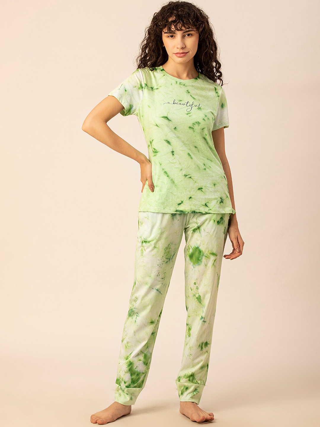 

TITTLI Tie and Dye Pure Cotton Night suit, Green