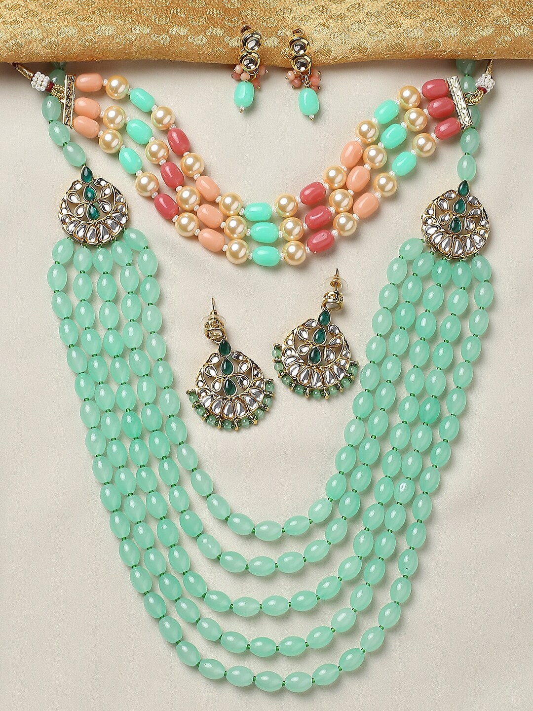 

OOMPH Pearls-Beaded Rani Haar & Choker Jewellery Set, Pink