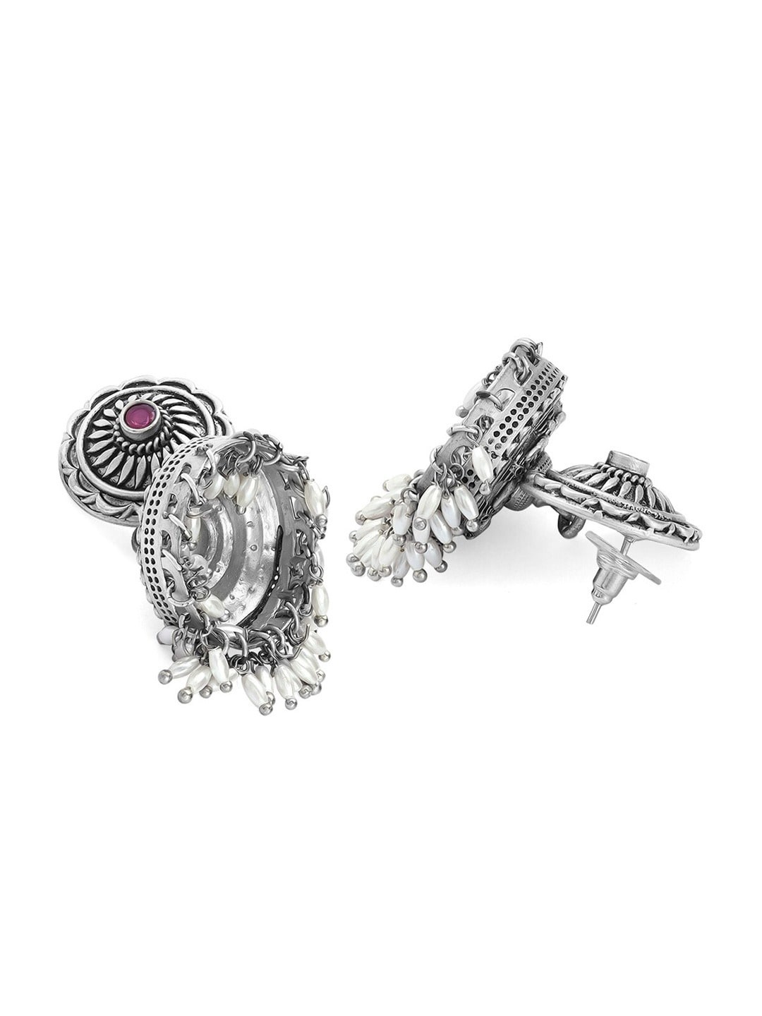 

OOMPH Oxidised Dome Shaped Jhumkas, Silver