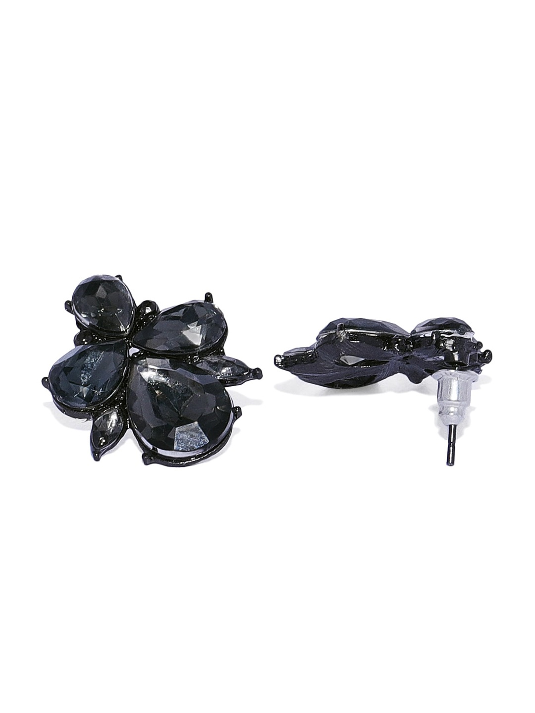 

OOMPH Floral Crystal Studs Earrings, Black