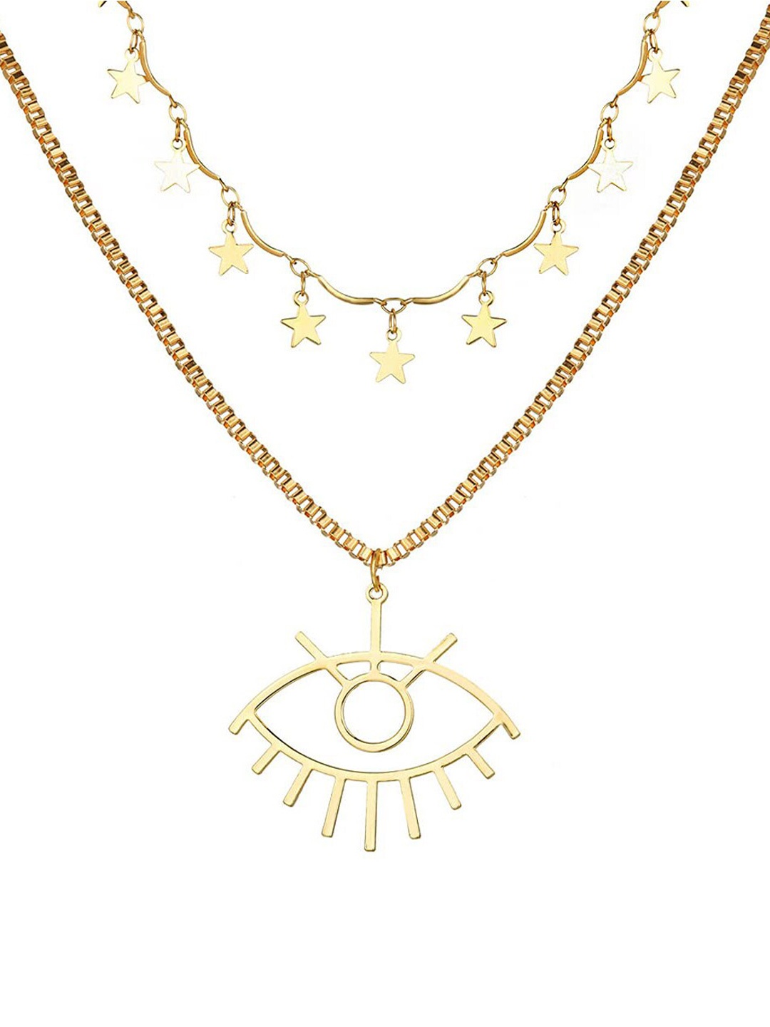 

OOMPH Gold-Plated Layered Evil Eye Link Necklace