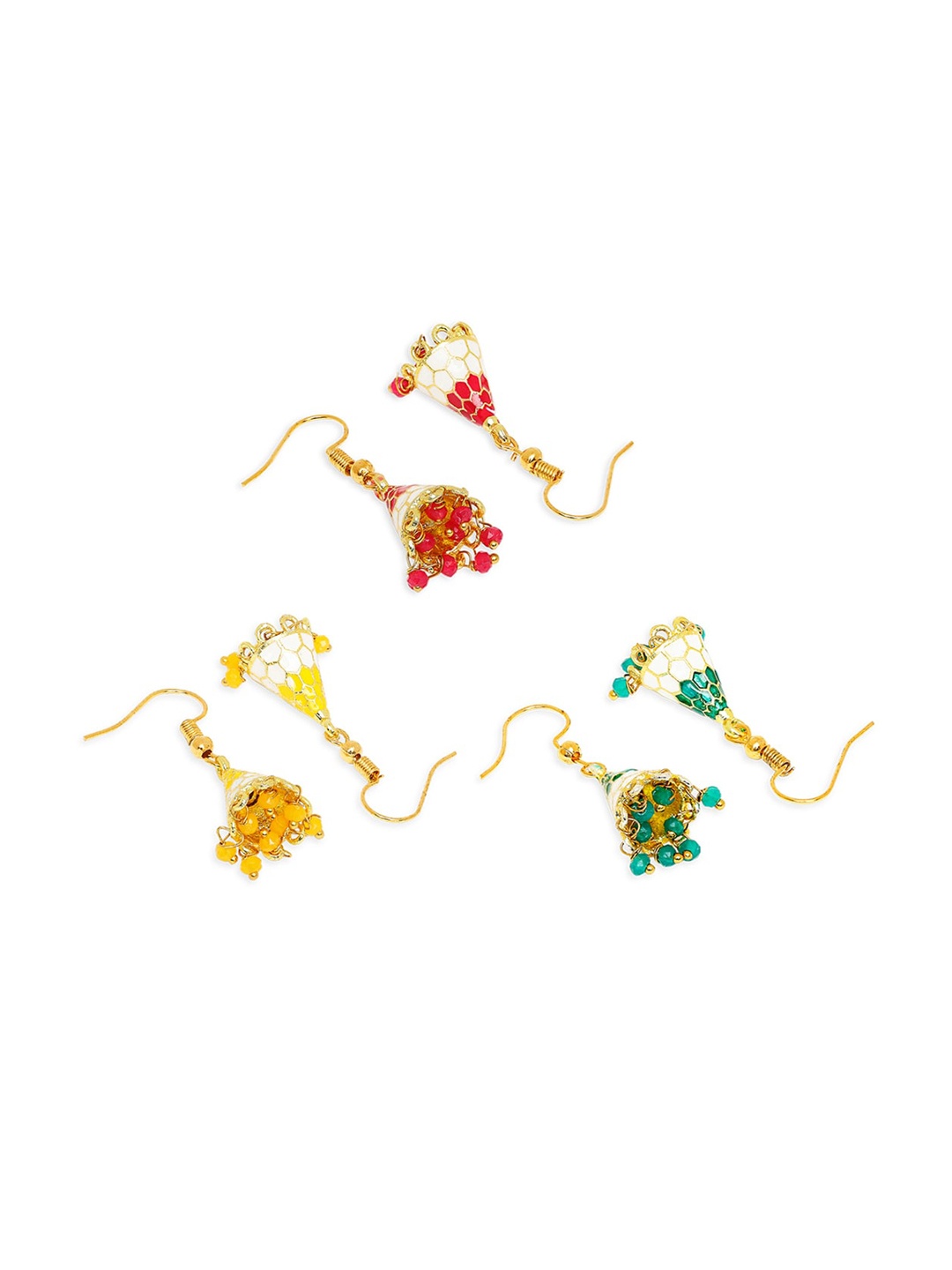 

OOMPH Set Of 3 Contemporary Jumka Earrings, Pink