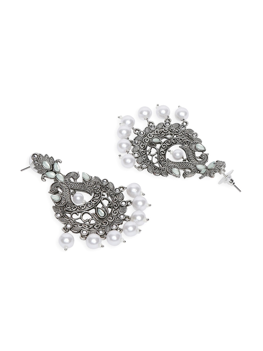 

OOMPH Kunadn Peacock Shaped Drop Earrings, Silver