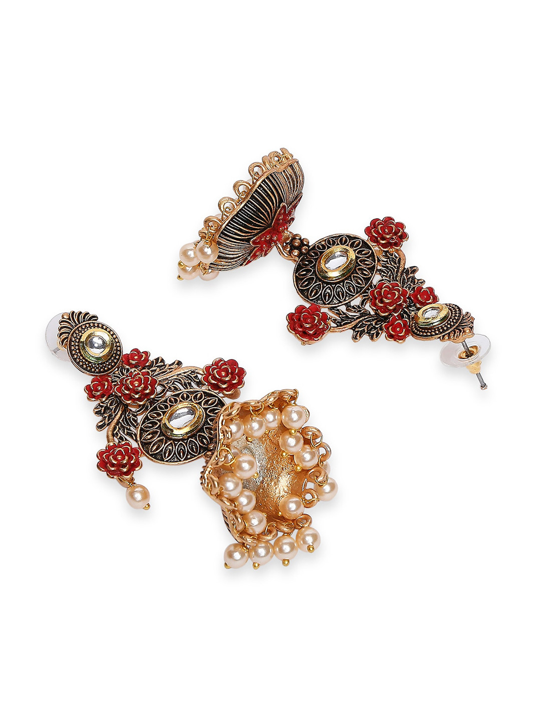 

OOMPH Meenakari Enamel Dome Shaped Kundhan Jhumkas, Gold