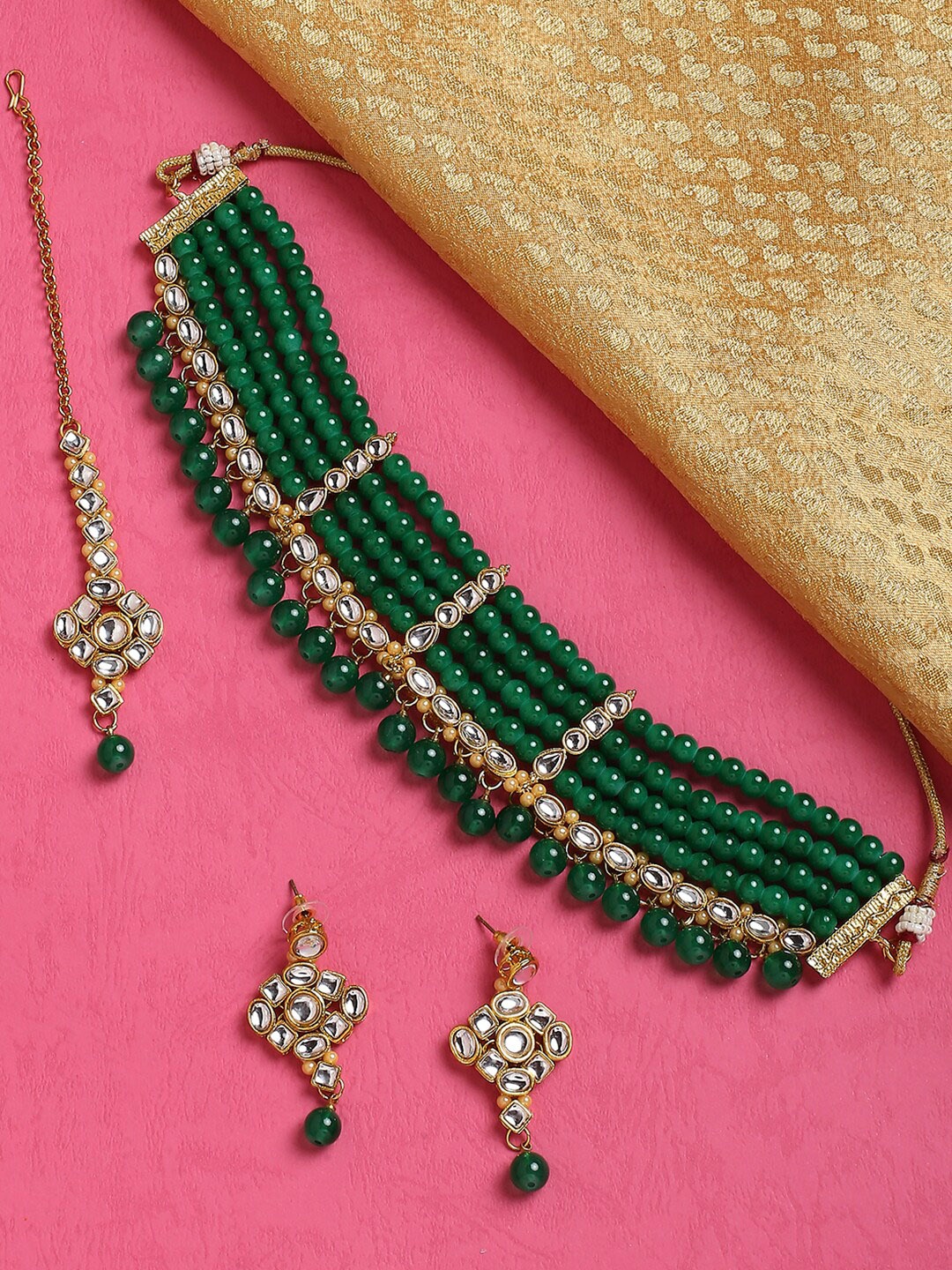 

OOMPH Kundan-Studded Choker Jewellery Set, Green