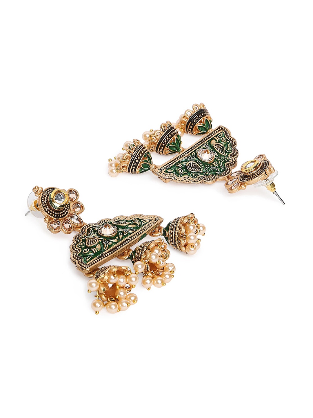 

OOMPH Peacock Shaped Drop Earrings, Green