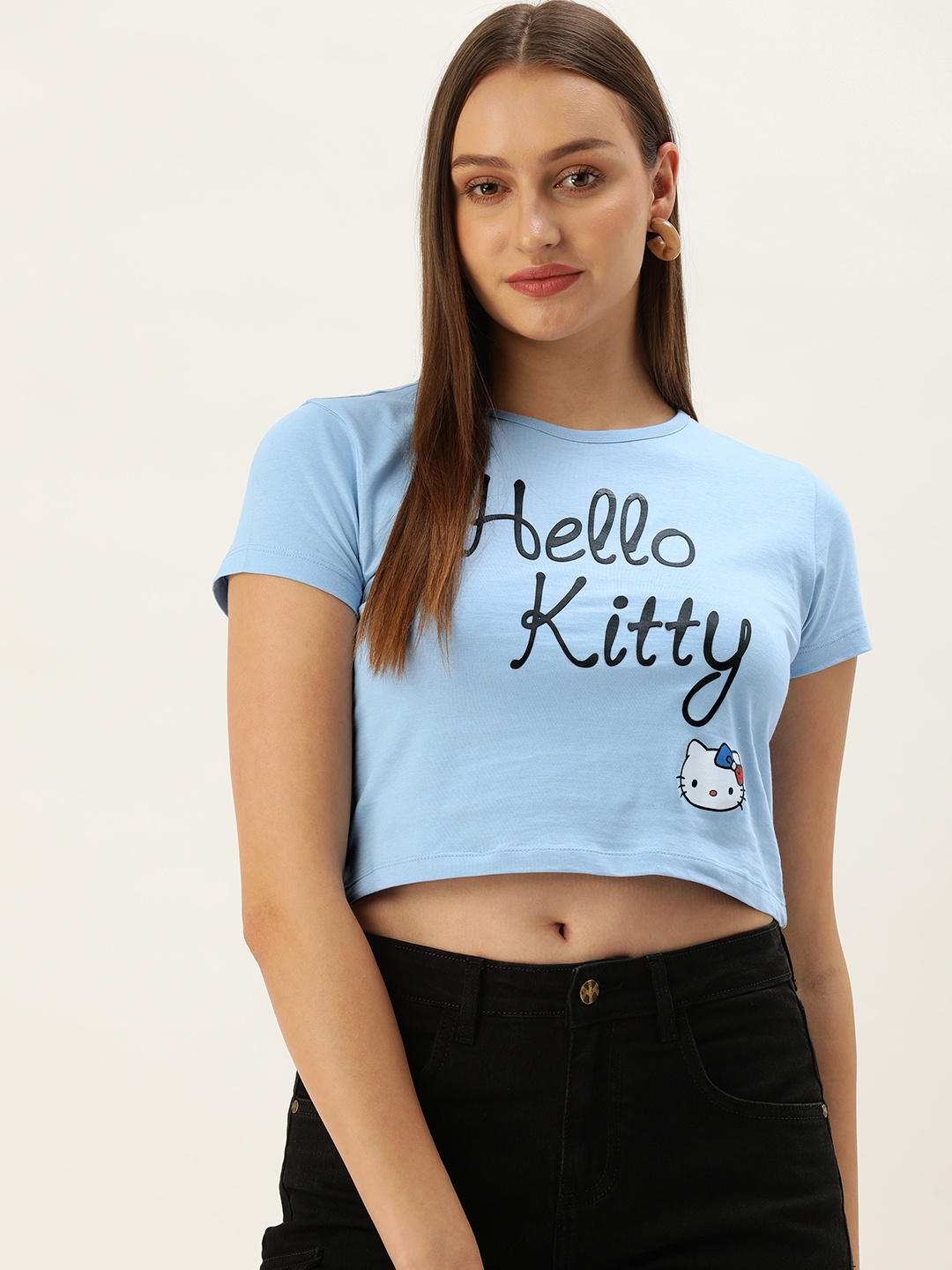 

Hello Kitty Women Typography Printed Slim Fit T-shirt, Blue