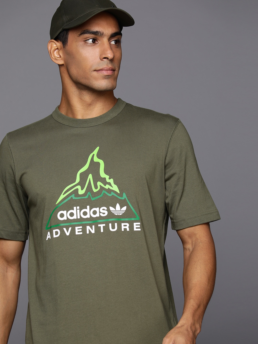 

ADIDAS Originals Brand Logo Printed Pure Cotton Adventure Volcano T-shirt, Olive
