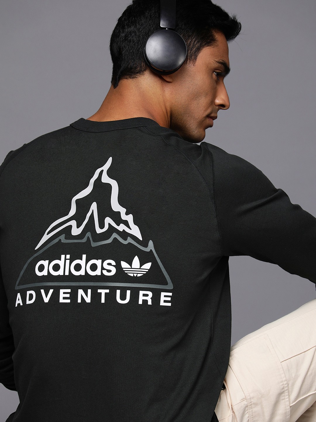 

ADIDAS Originals Brand Logo Printed Pure Cotton Adventure Volcano LS T-shirt, Black