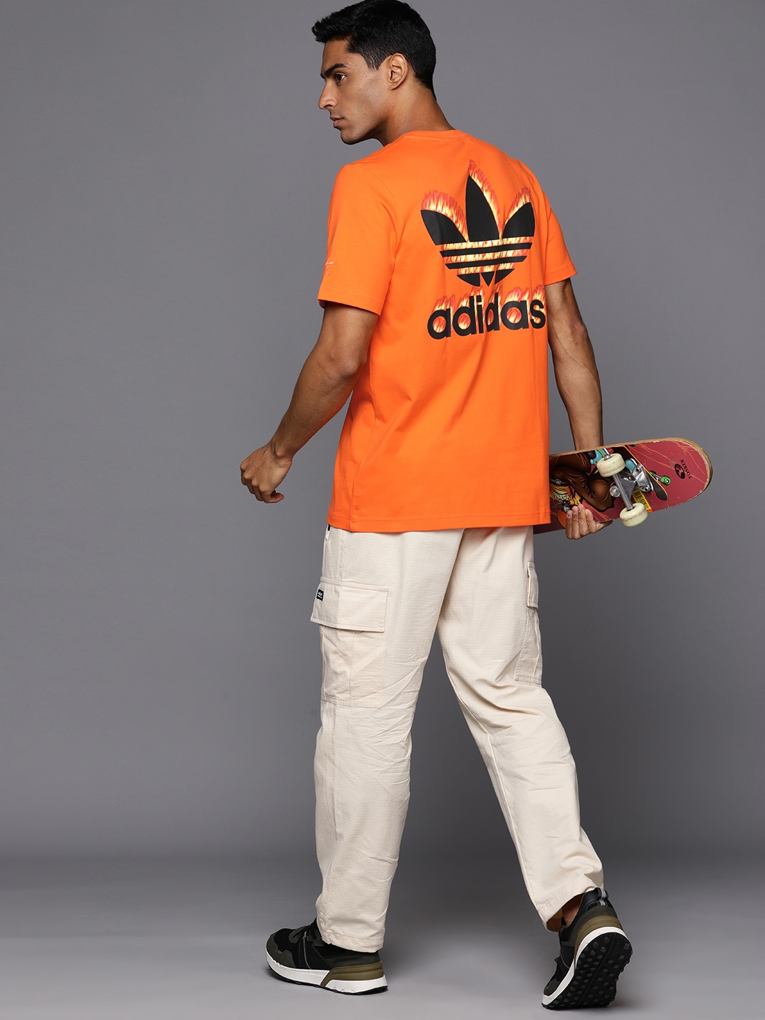 

ADIDAS Originals Graphic Fire Trefoil Printed Pure Cotton T-shirt, Orange