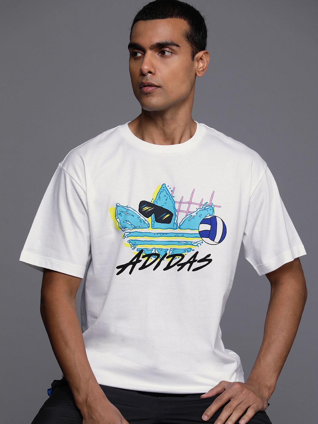 

ADIDAS Originals Men Printed Beach Trefoil Pure Cotton T-shirt, White