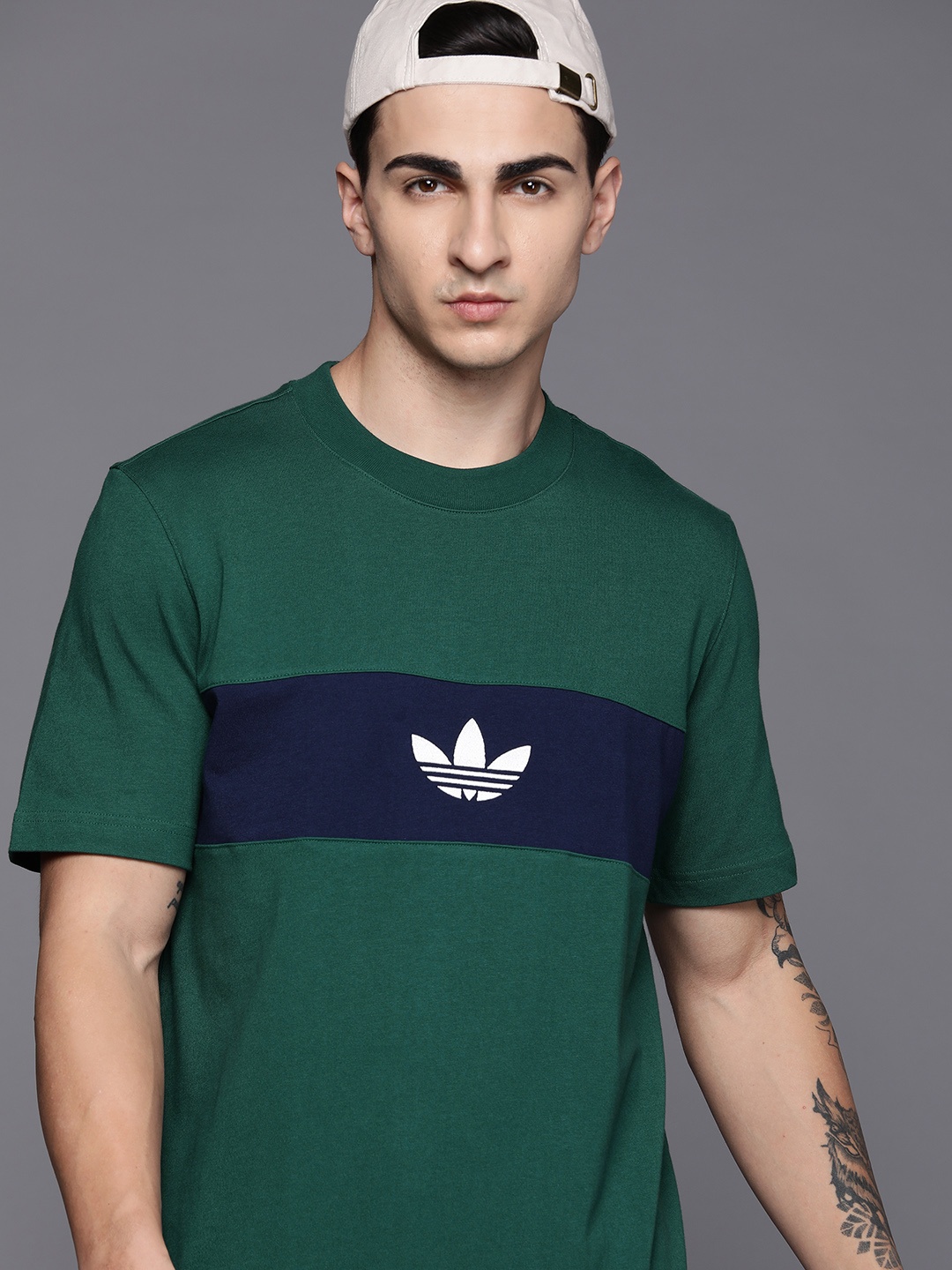 

ADIDAS Originals NY Cutline Striped Brand Logo Embroidered Pure Cotton T-shirt, Green