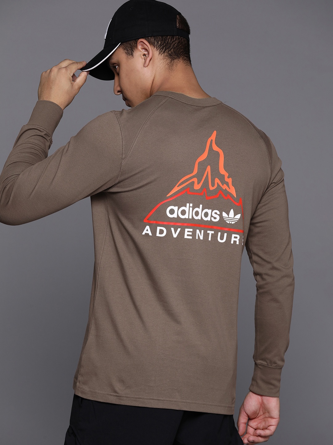 

ADIDAS Originals Men Brand Logo Printed Pure Cotton T-shirt, Brown