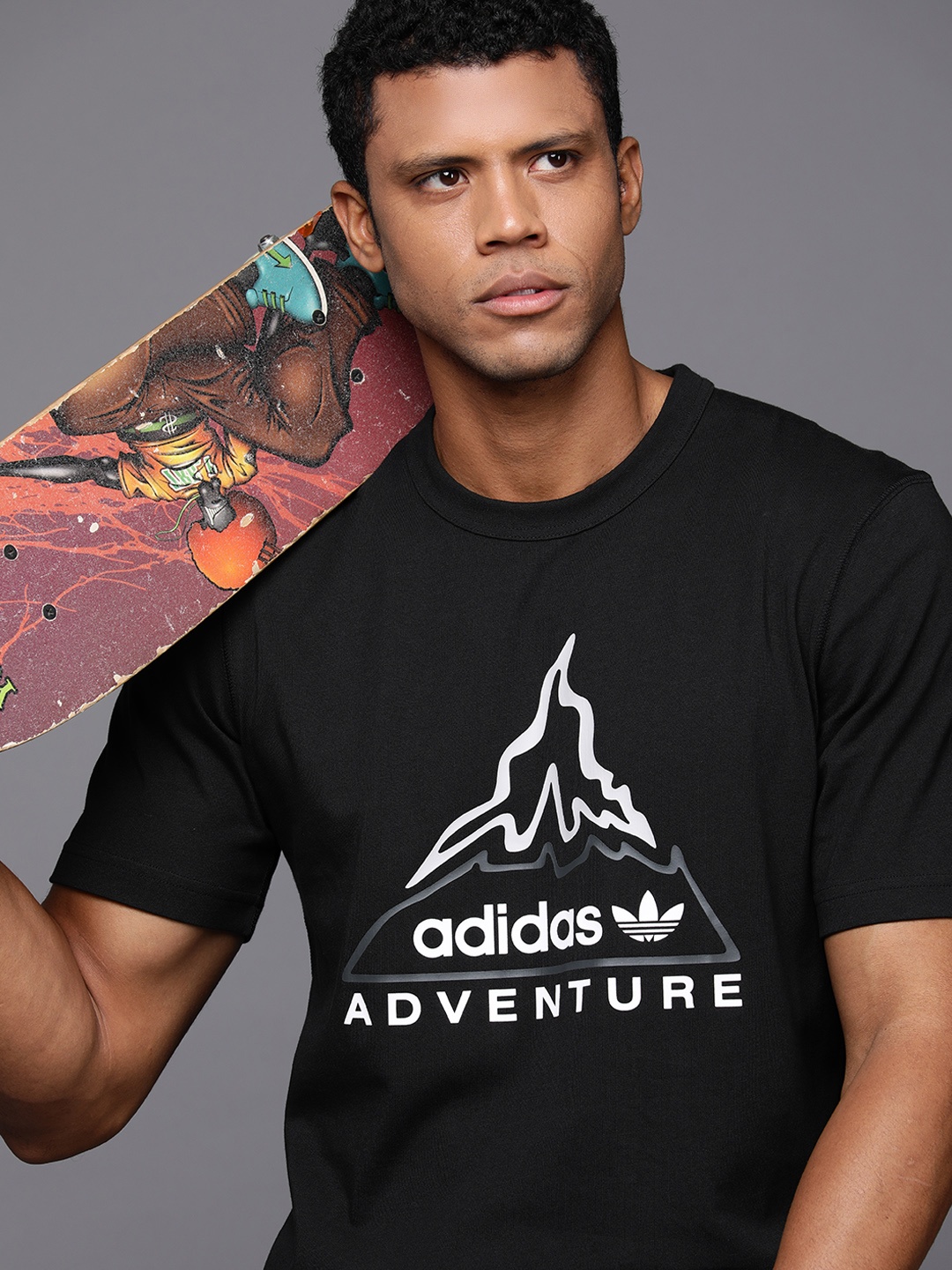 

ADIDAS Originals Men Brand Logo Print Volcano Pure Cotton T-shirt, Black