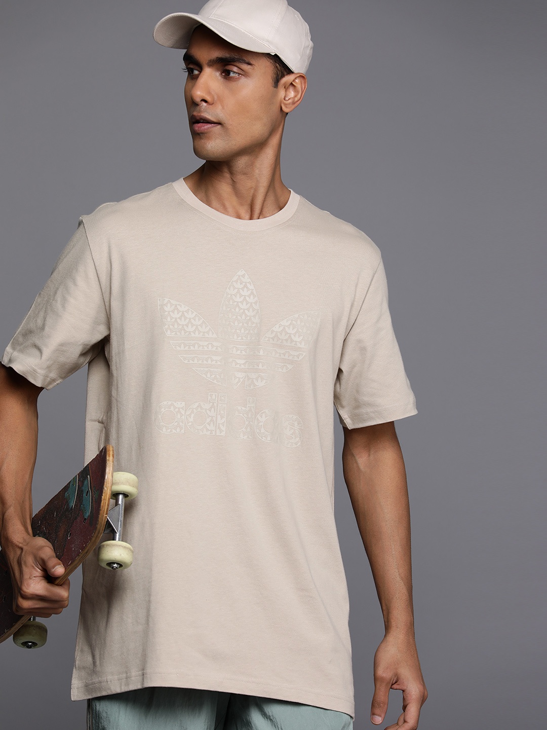 

ADIDAS Originals Men Monogram Pure Cotton T-shirt, Beige