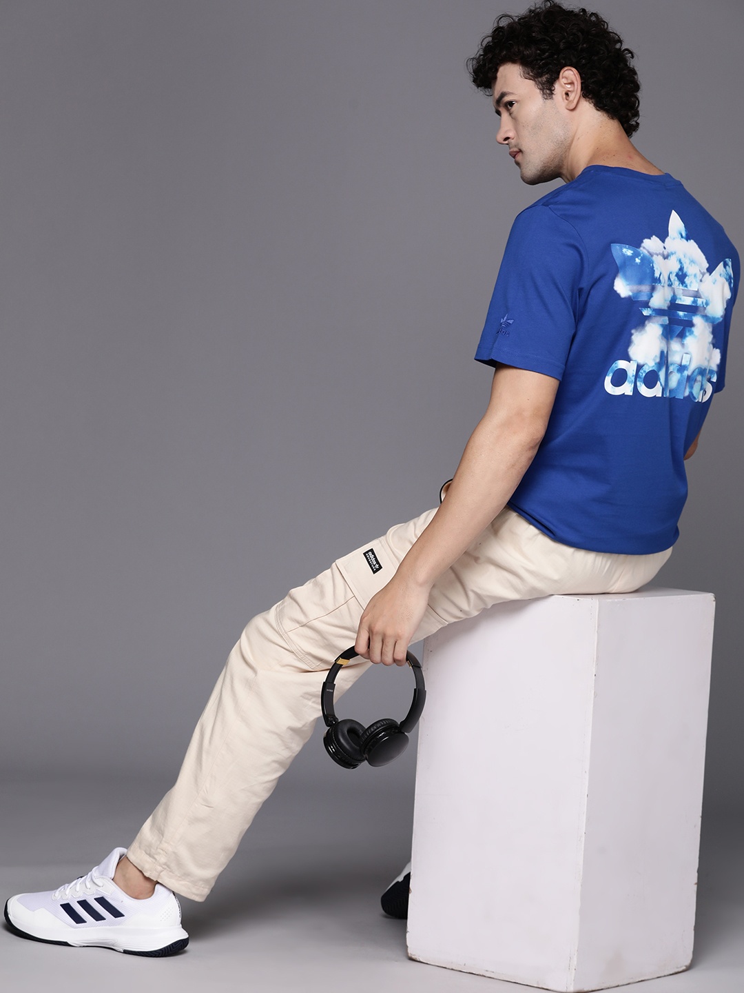 

ADIDAS Originals Graphics Cloudy Trefoil Printed Cotton T-shirt, Blue