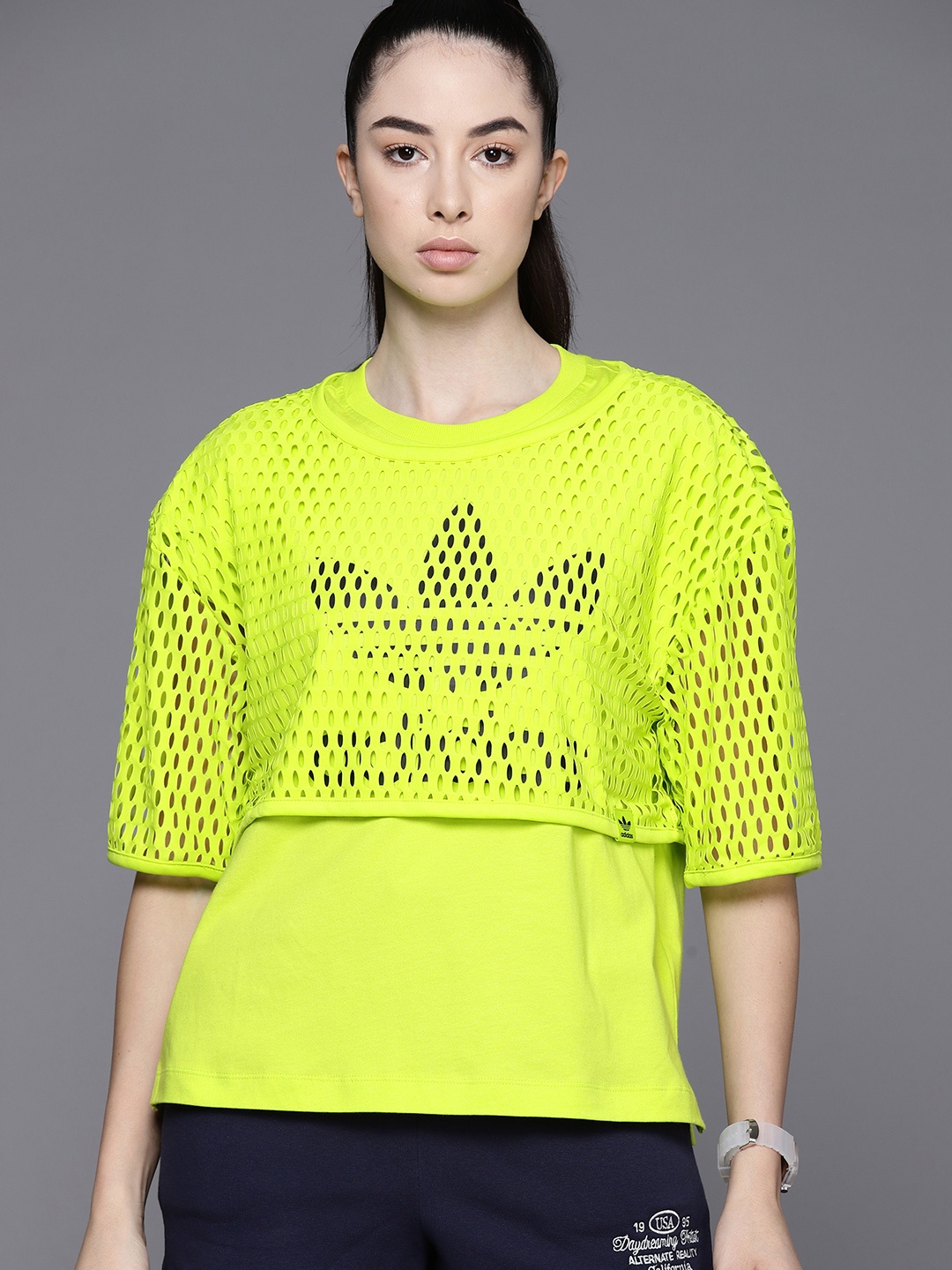 

ADIDAS Originals Big Logo Printed Pure Cotton T-shirt, Fluorescent green