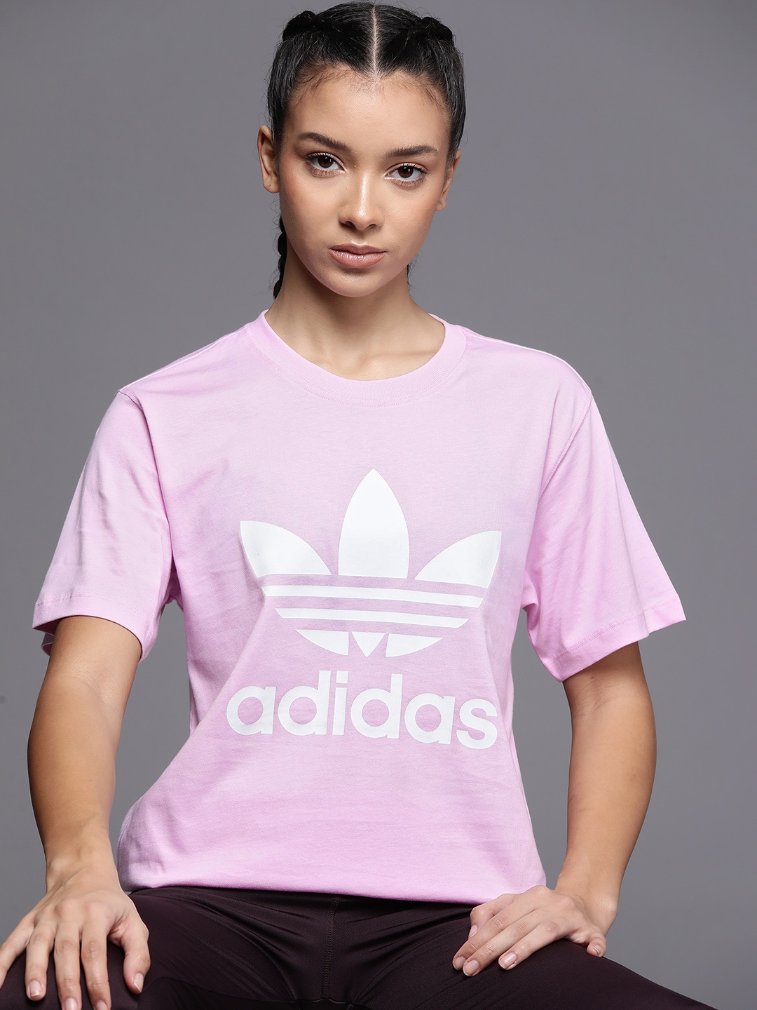 

ADIDAS Originals Women Printed Pure Cotton Trefoil T-shirt, Lavender