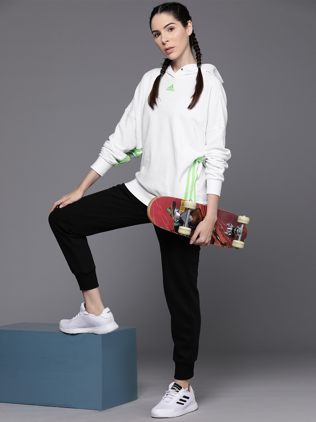 

ADIDAS Side Striped Dance Loose Fit Hooded Sweatshirt, White
