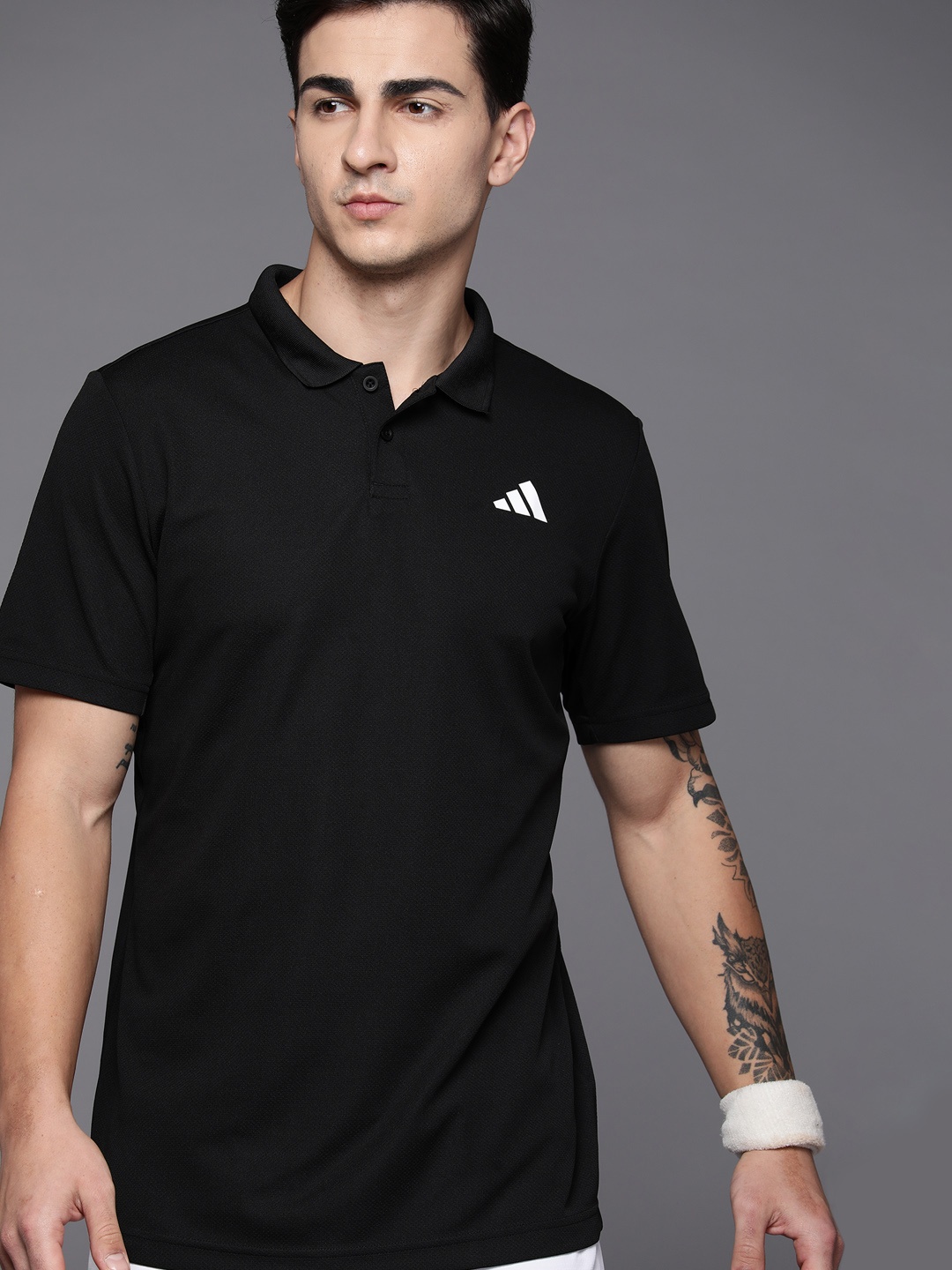 

ADIDAS Men Club Tennis Brand Logo Printed Polo T-shirt, Black