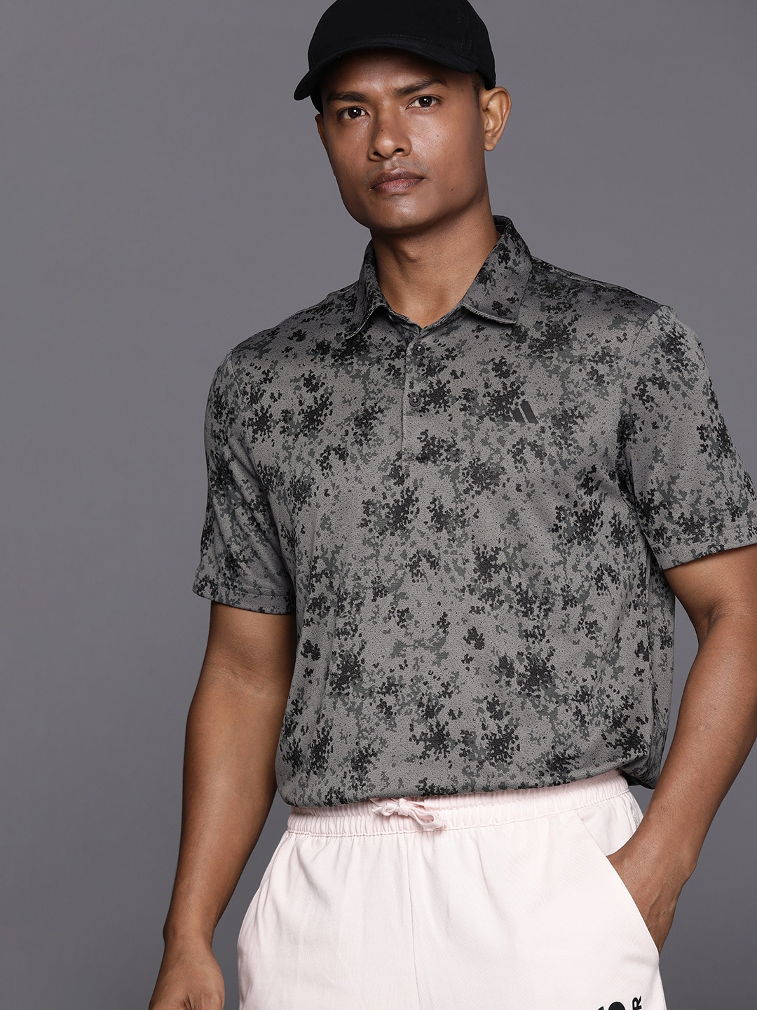 

ADIDAS Men Printed Burst Jacquard Polo Collar Golf T-shirt, Grey