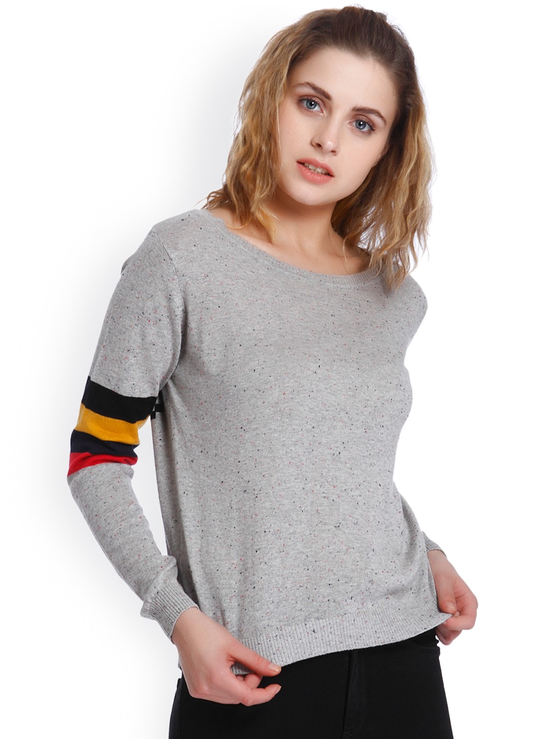 

ONLY Women Grey Self Design Pullover