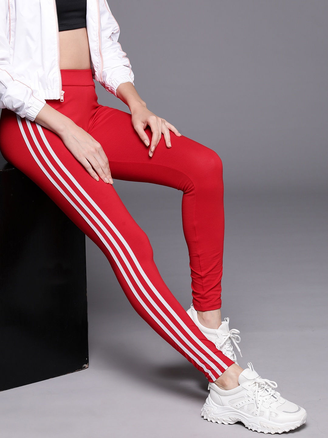 

ADIDAS Originals Women High-Rise 3-Stripes Tights, Red
