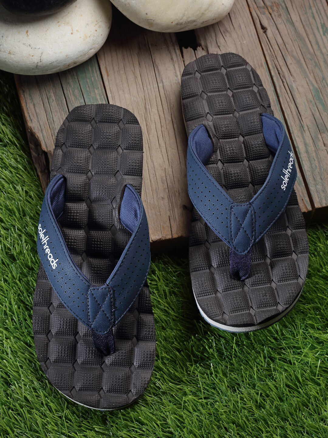 

Solethreads Men Self Design Thong Flip-Flops, Navy blue