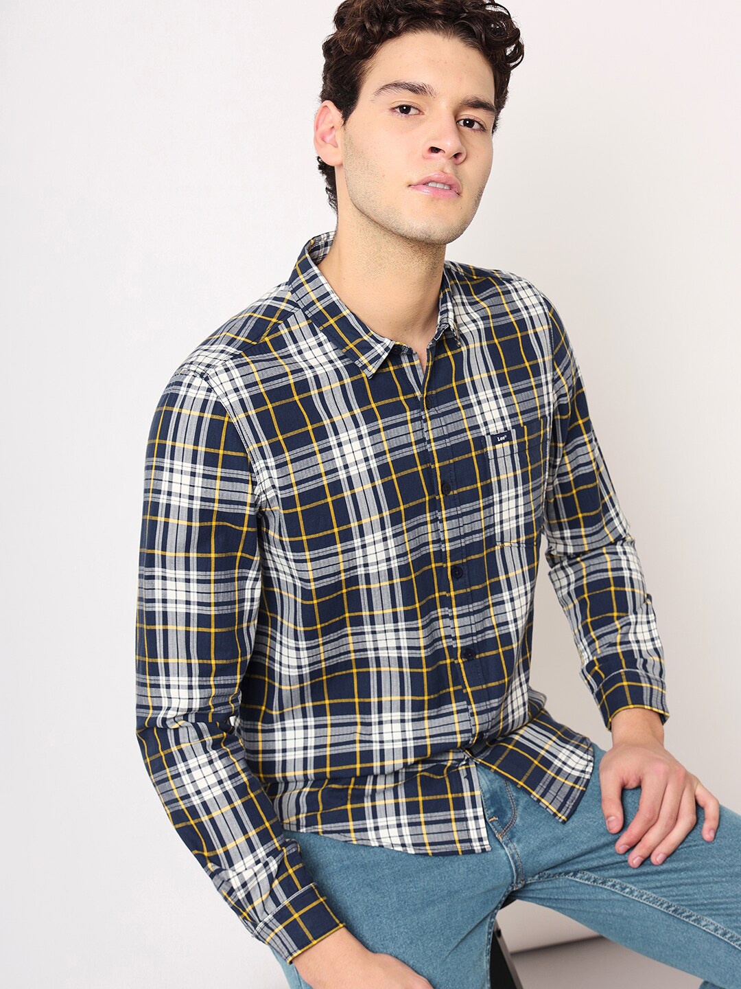 

Lee Tartan Checked Slim Fit Cotton Casual Shirt, Navy blue