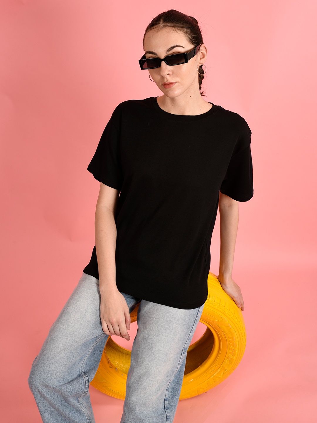 Bene Kleed Women Solid Oversized T-shirt, Black