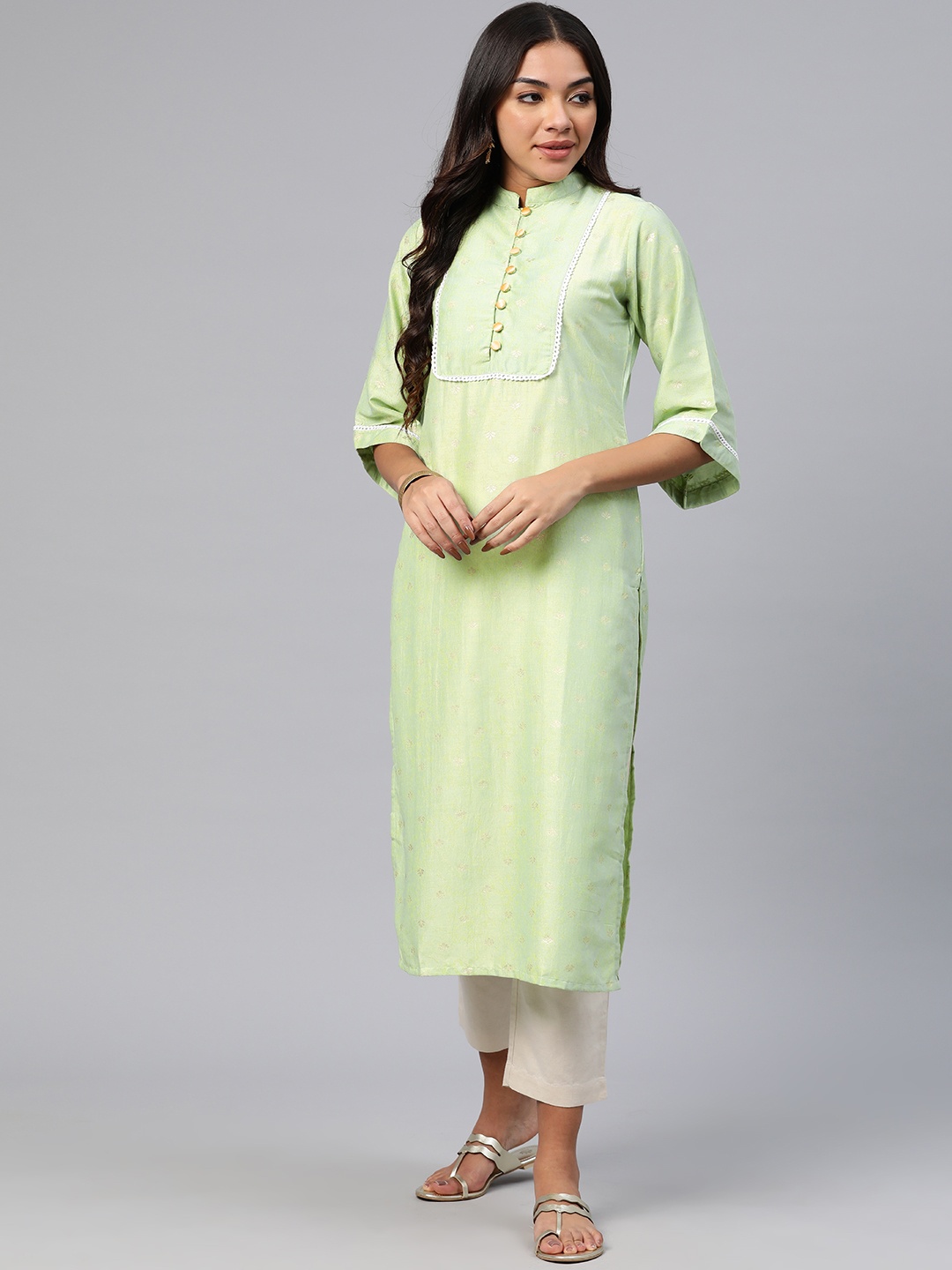 

V TRADITION Women Green Floral Printed Kurta