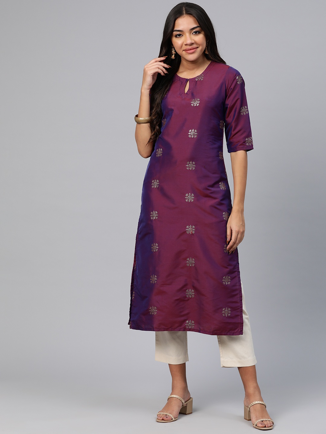 

V TRADITION Women Ethnic Motifs Embroidered Keyhole Neck Sequinned Kurta, Purple