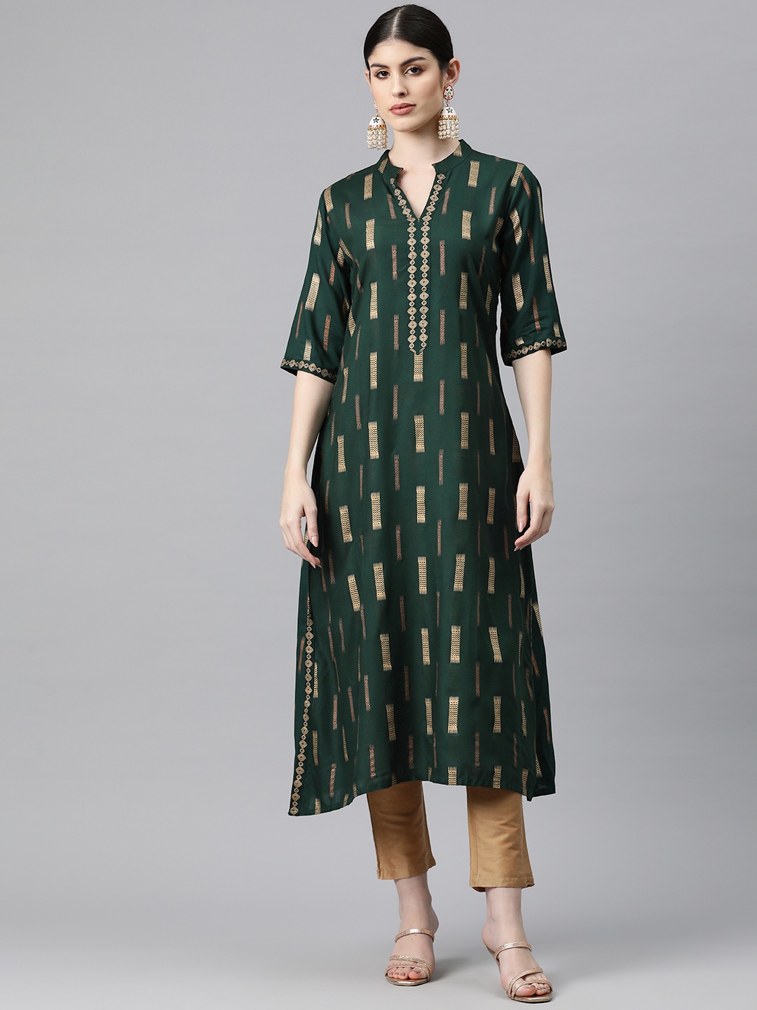 

V TRADITION Women Printed Kurta, Green