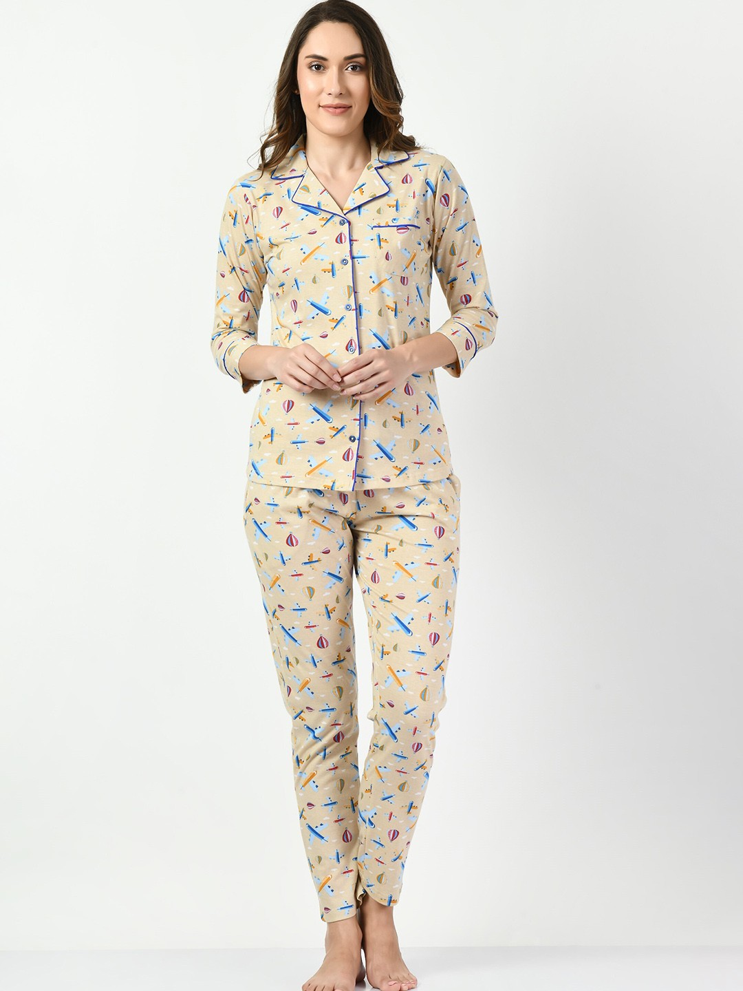 

LADYLAND Conversational Printed Night suit, Beige