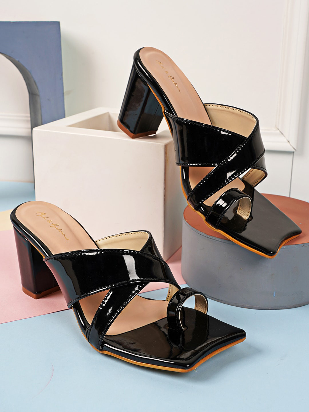 

Mast & Harbour Black Colourblocked Block Heels