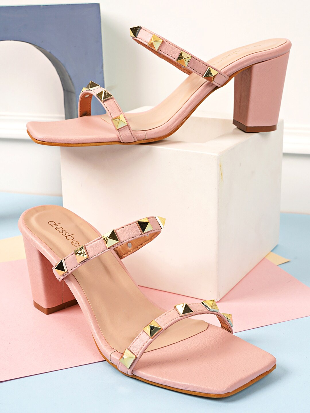 

Mast & Harbour Peach-Coloured Embellished Block Heels