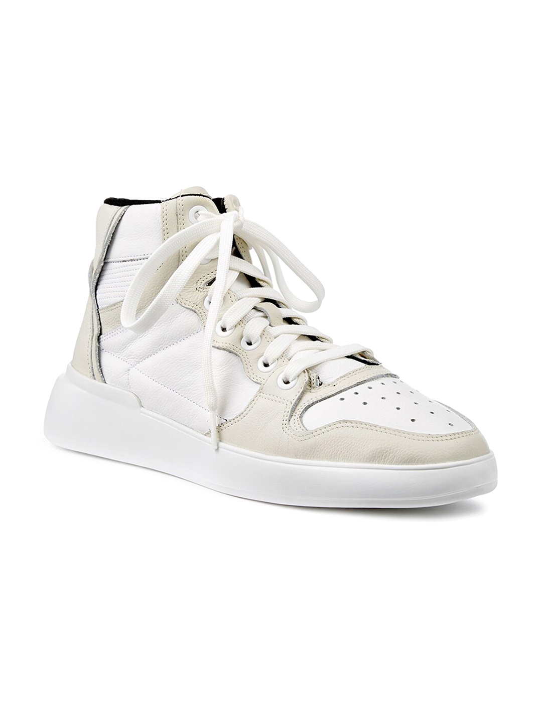 

FREESOUL Unisex Perforations Mid-Top Lace-Up Leather Sneakers, White